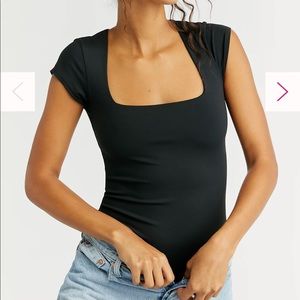 Free People Black Scoop Neck Bodysuit